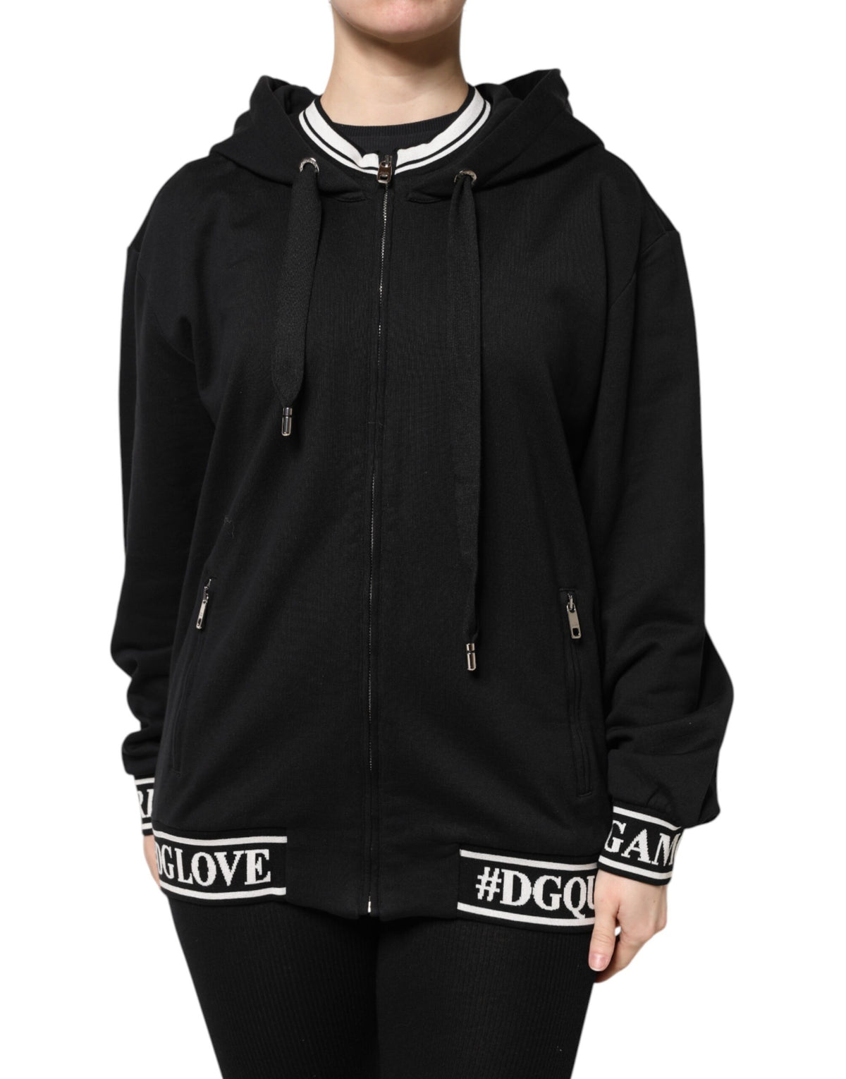 Dolce & Gabbana Black Cotton Hooded Full Zip Sweatshirt Sweater