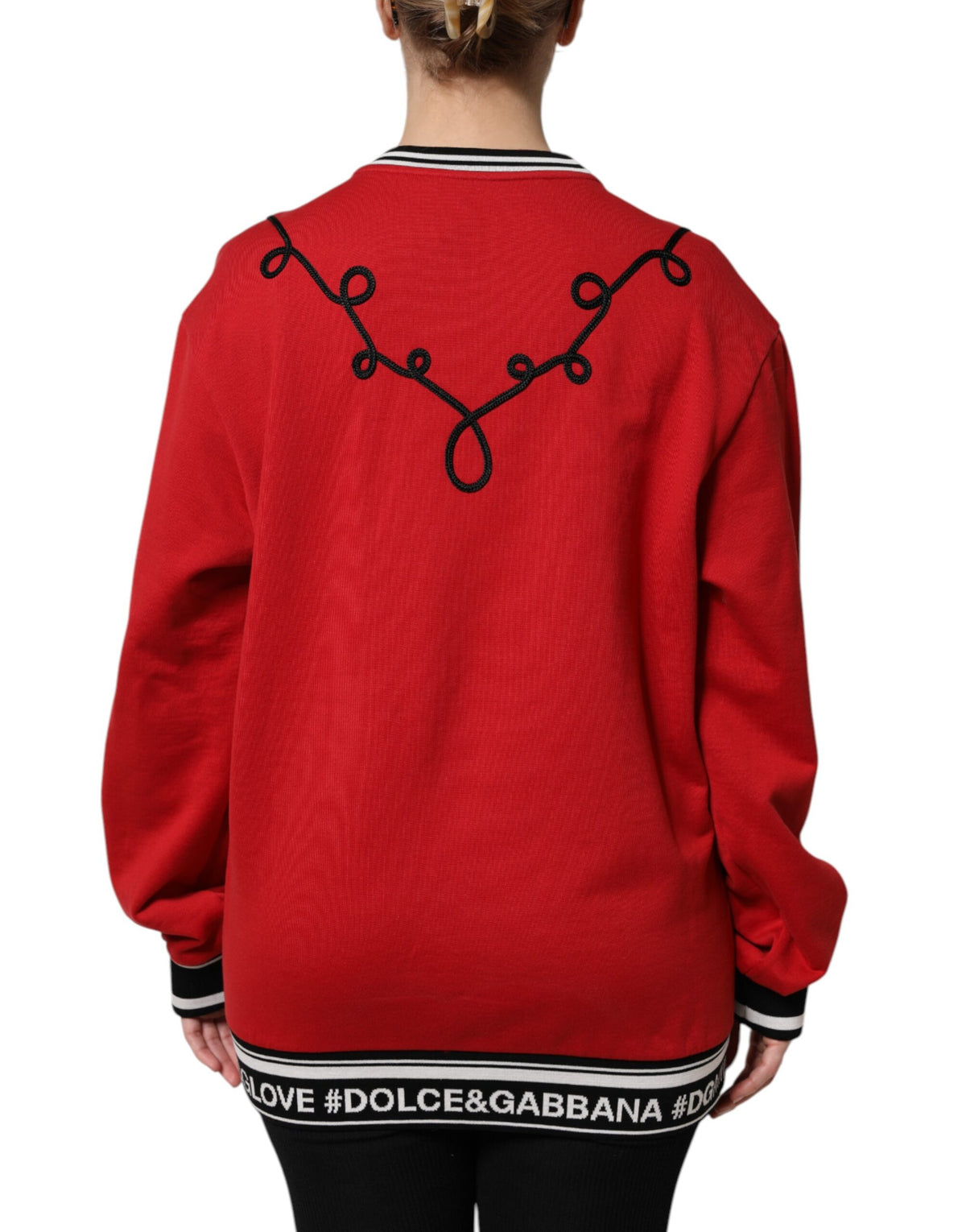 Dolce & Gabbana Red Cotton Queen Sequined Pullover Sweater