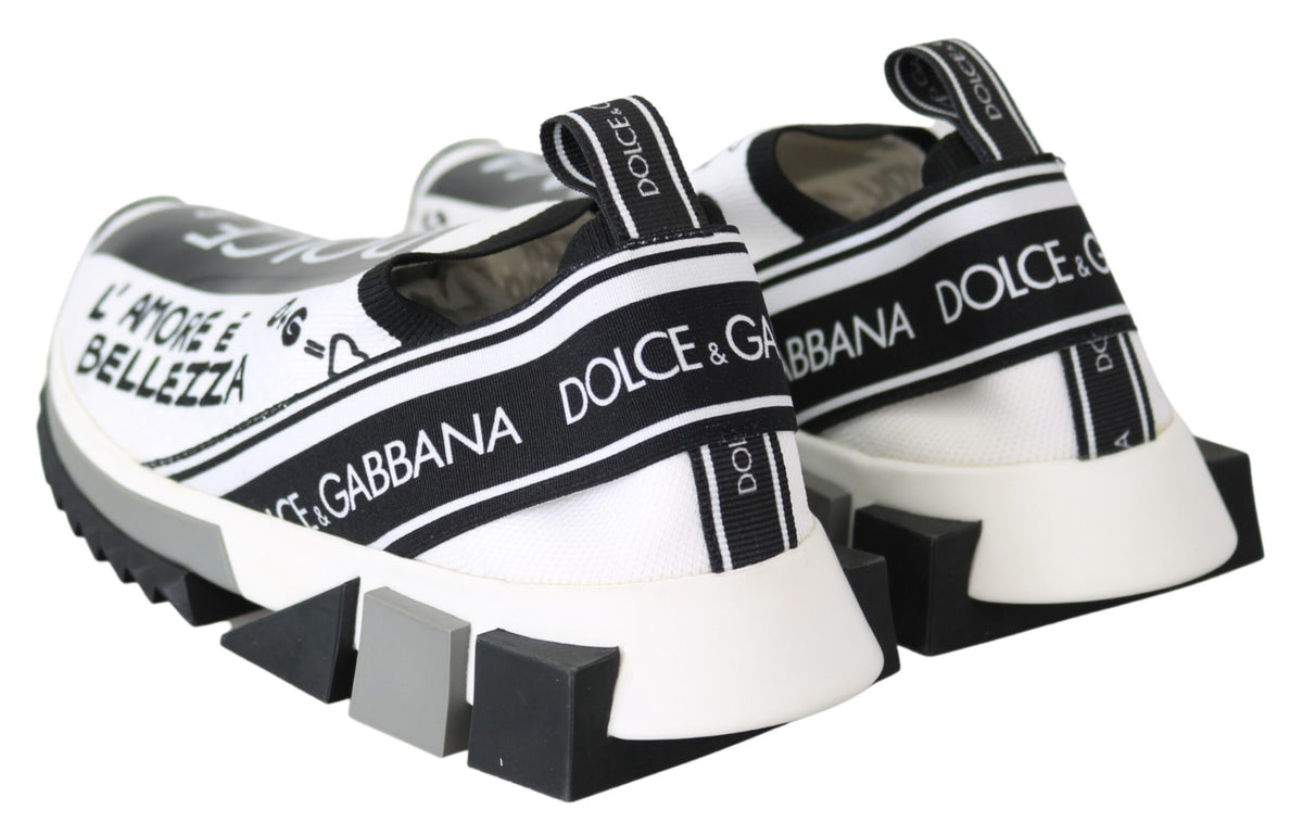 Dolce & Gabbana White Black Slip On Sorrento Sneakers