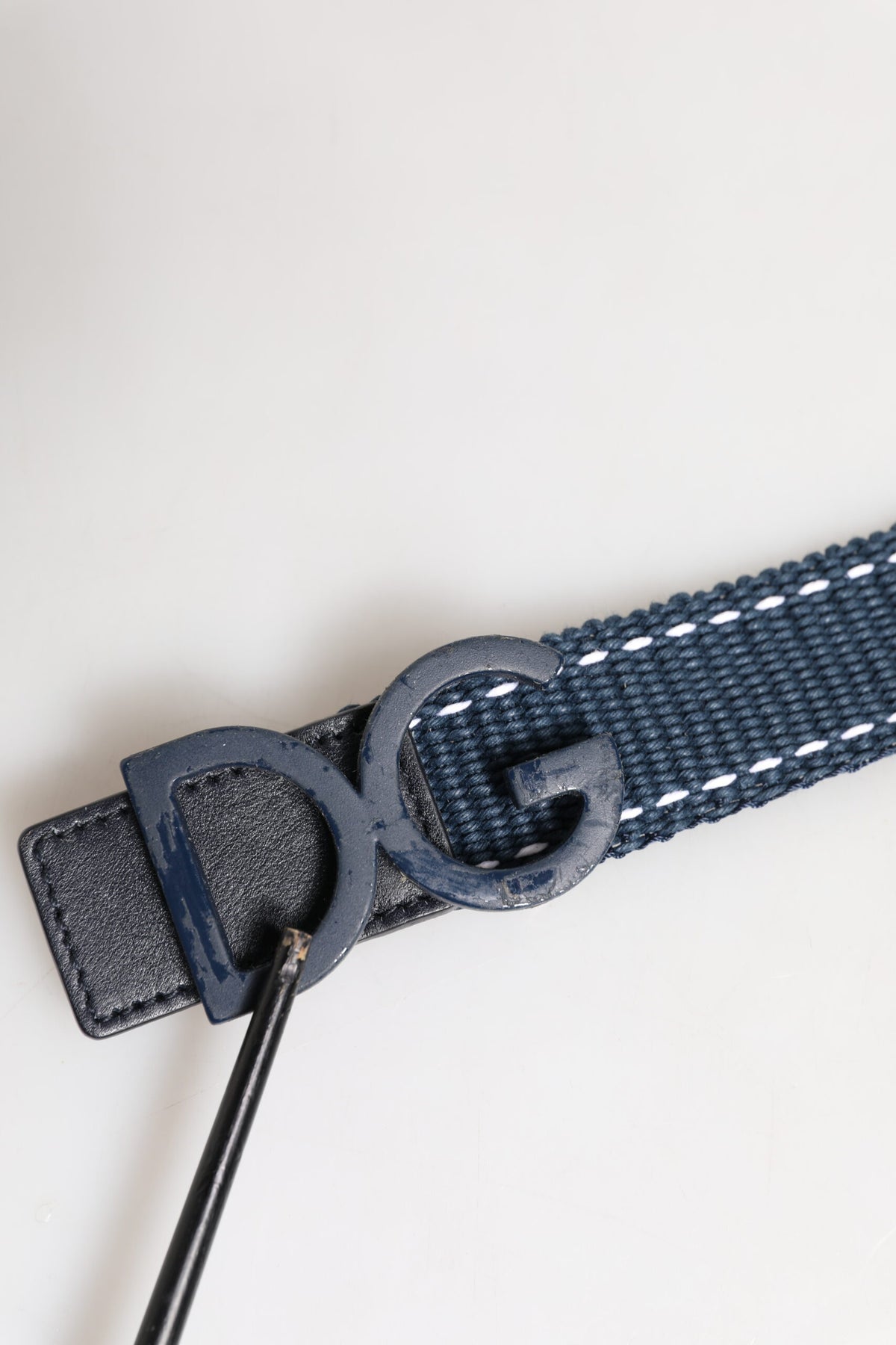Dolce & Gabbana Blue Cotton Leather DG Logo Metal Buckle Belt