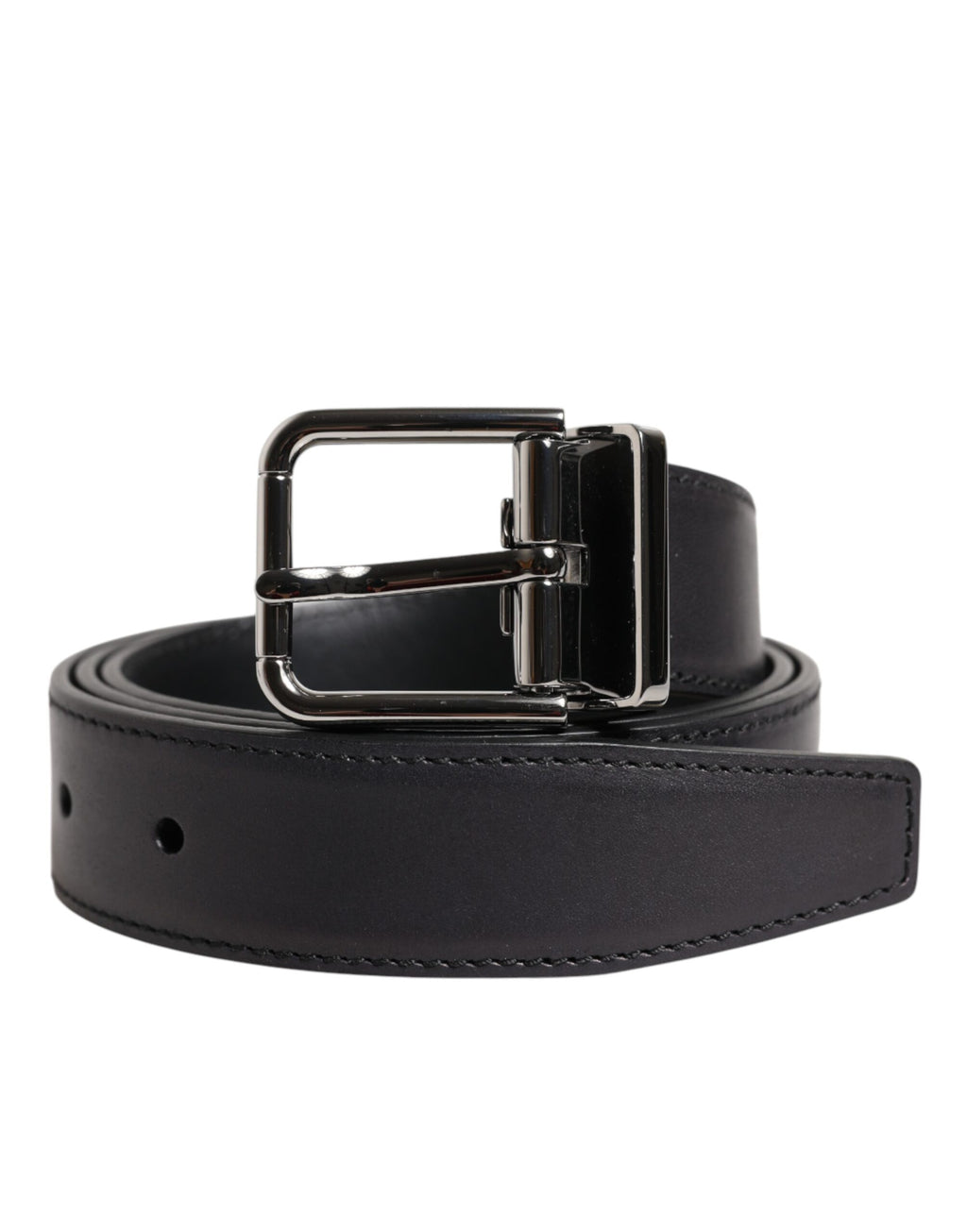 Dolce & Gabbana Black Classic Calf Leather Silver Buckle Belt