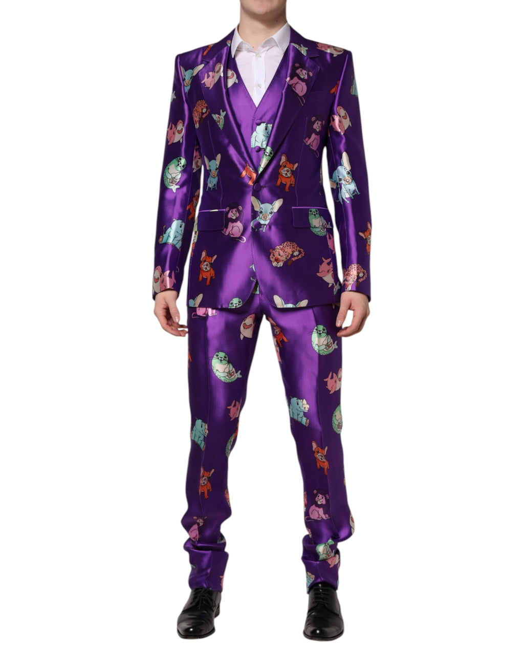 Dolce & Gabbana Purple Silk Animal Print 3 Piece Suit