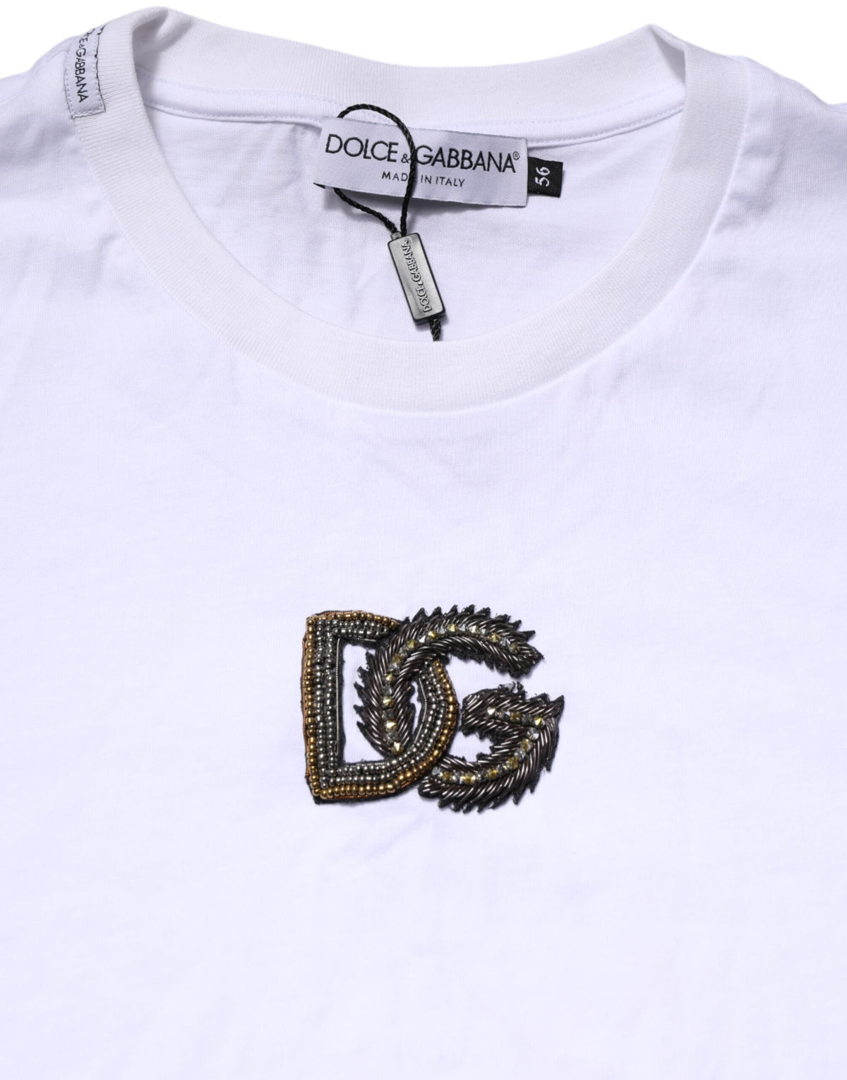 Dolce & Gabbana White Logo Embroidery Crew Neck T-shirt