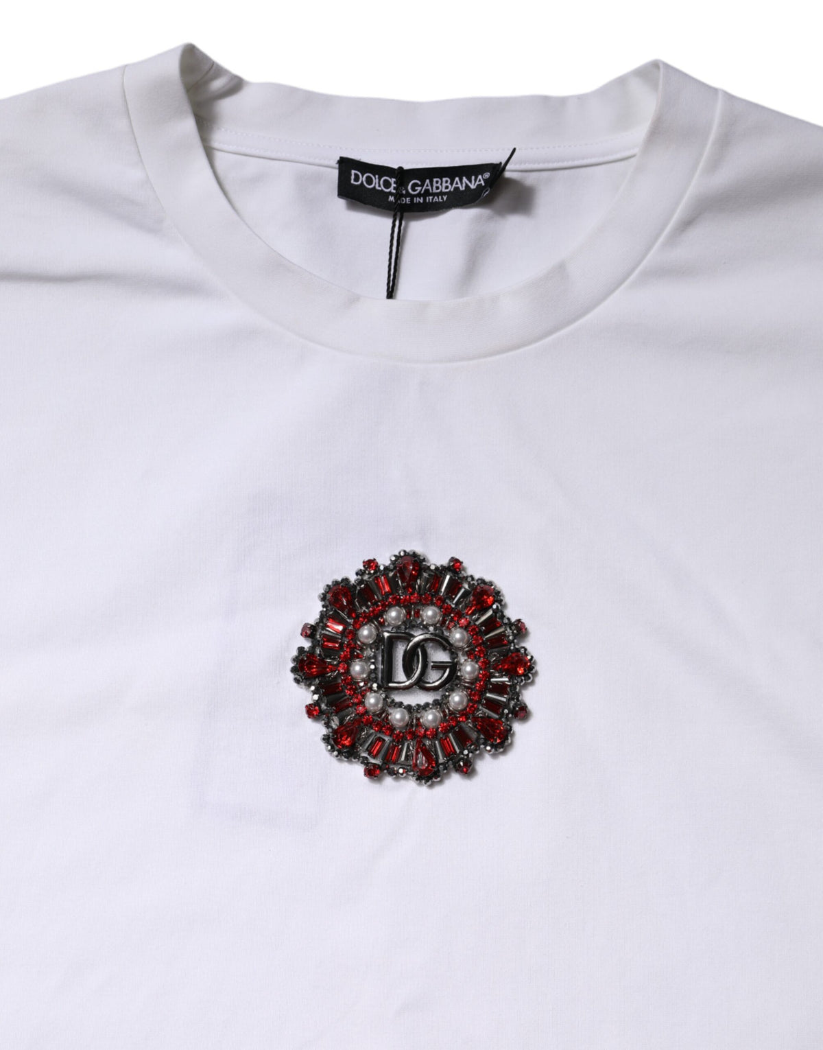 Dolce & Gabbana White Logo Embellish Short Sleeves T-shirt