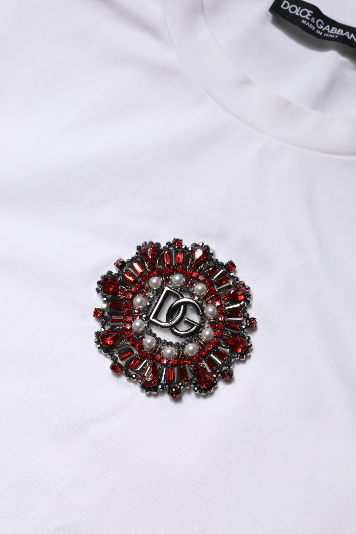 Dolce & Gabbana White Logo Embellish Short Sleeves T-shirt