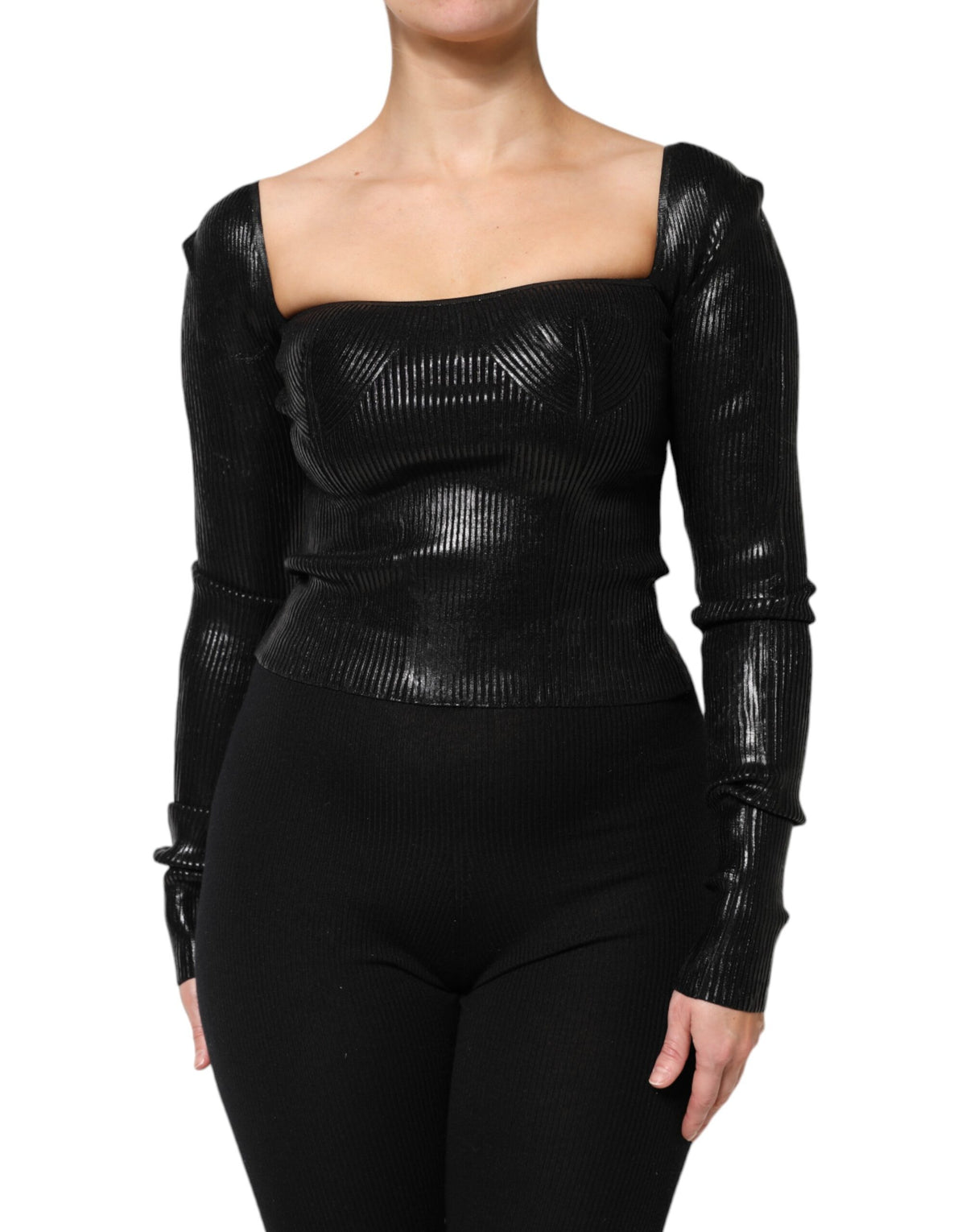 Dolce & Gabbana Black Viscose Long Sleeves Fitted Blouse Top