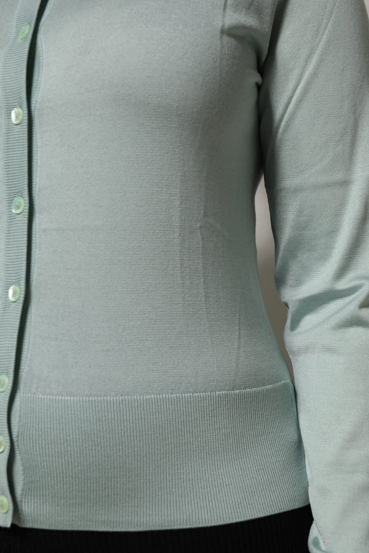 Dolce & Gabbana Light Green Silk Button Down Cardigan Sweater