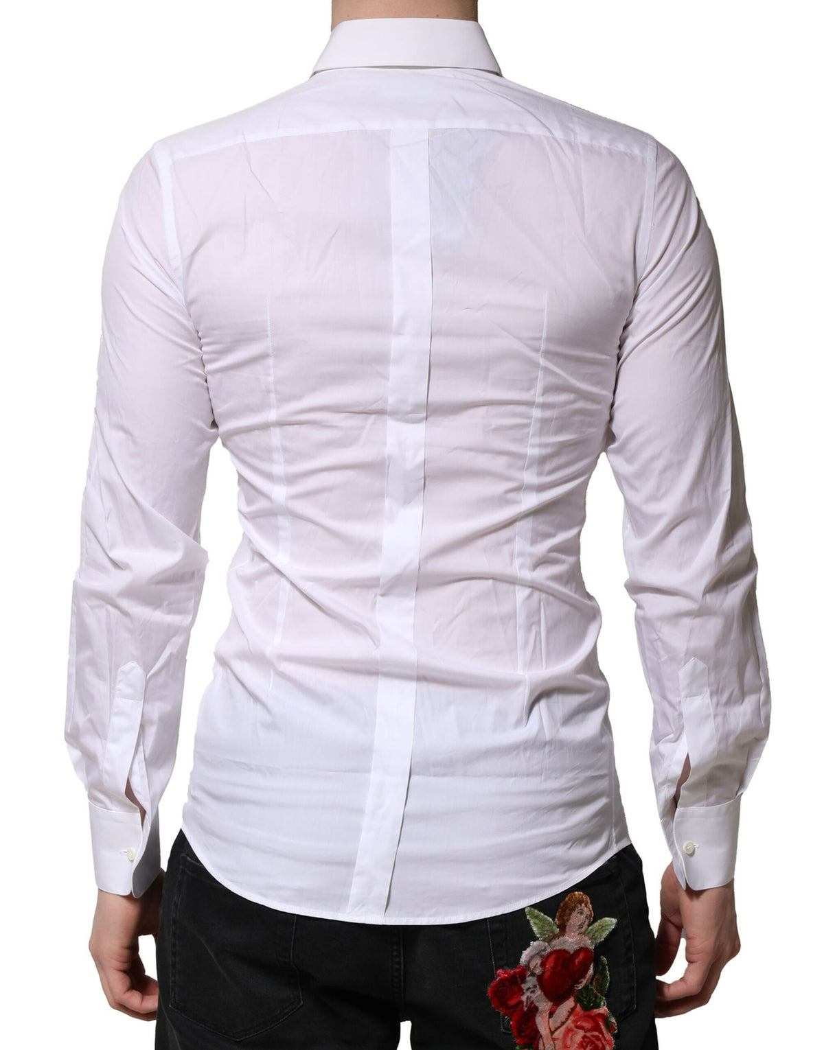 Dolce & Gabbana White Floral Embroidery Men GOLD Formal Shirt