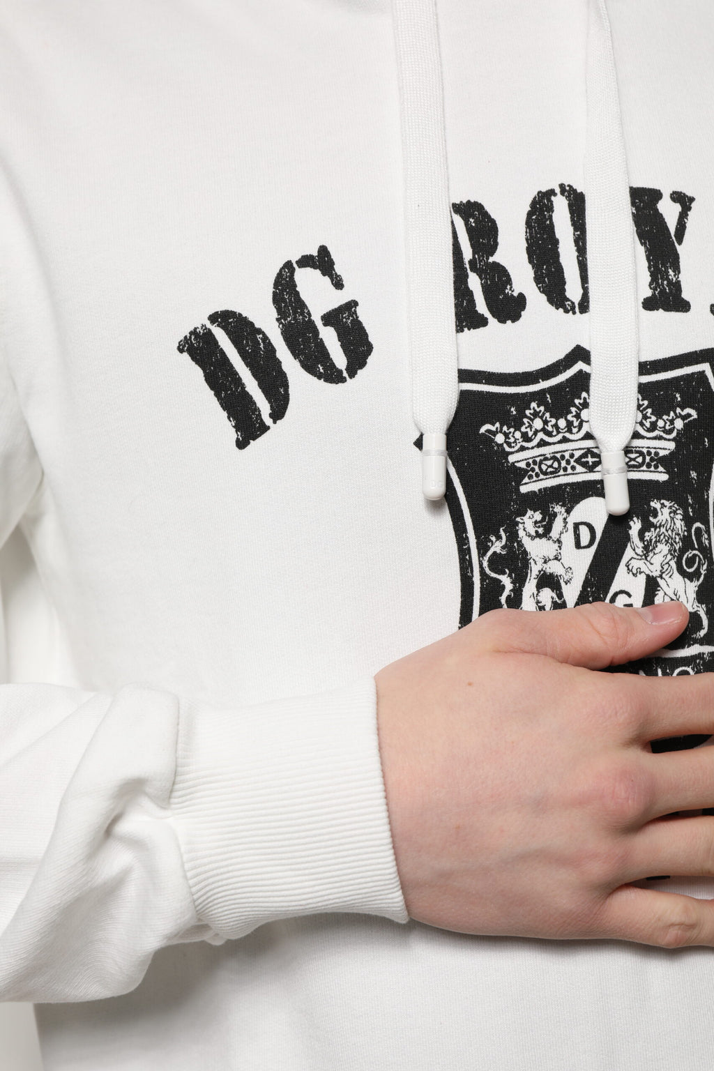 Dolce & Gabbana White Cotton DG ROYAL Print Hooded Sweater