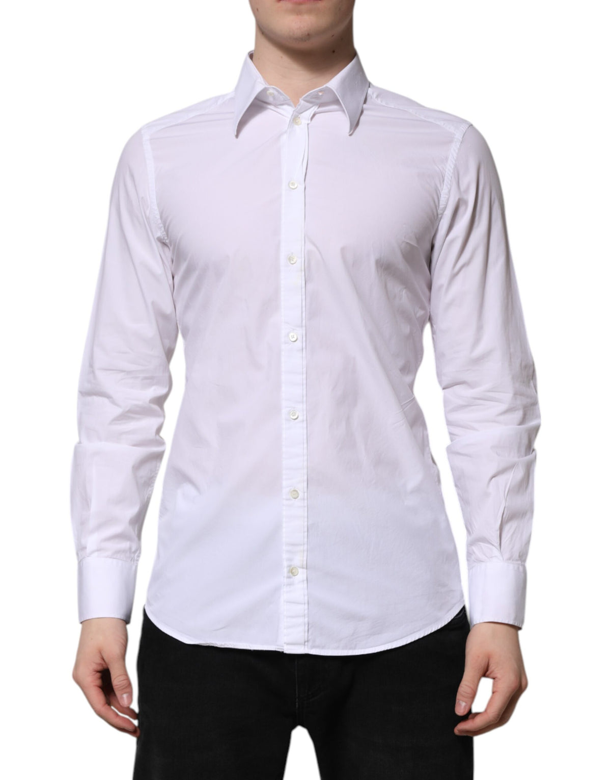 Dolce & Gabbana White Cotton GOLD Long Sleeves Dress Shirt