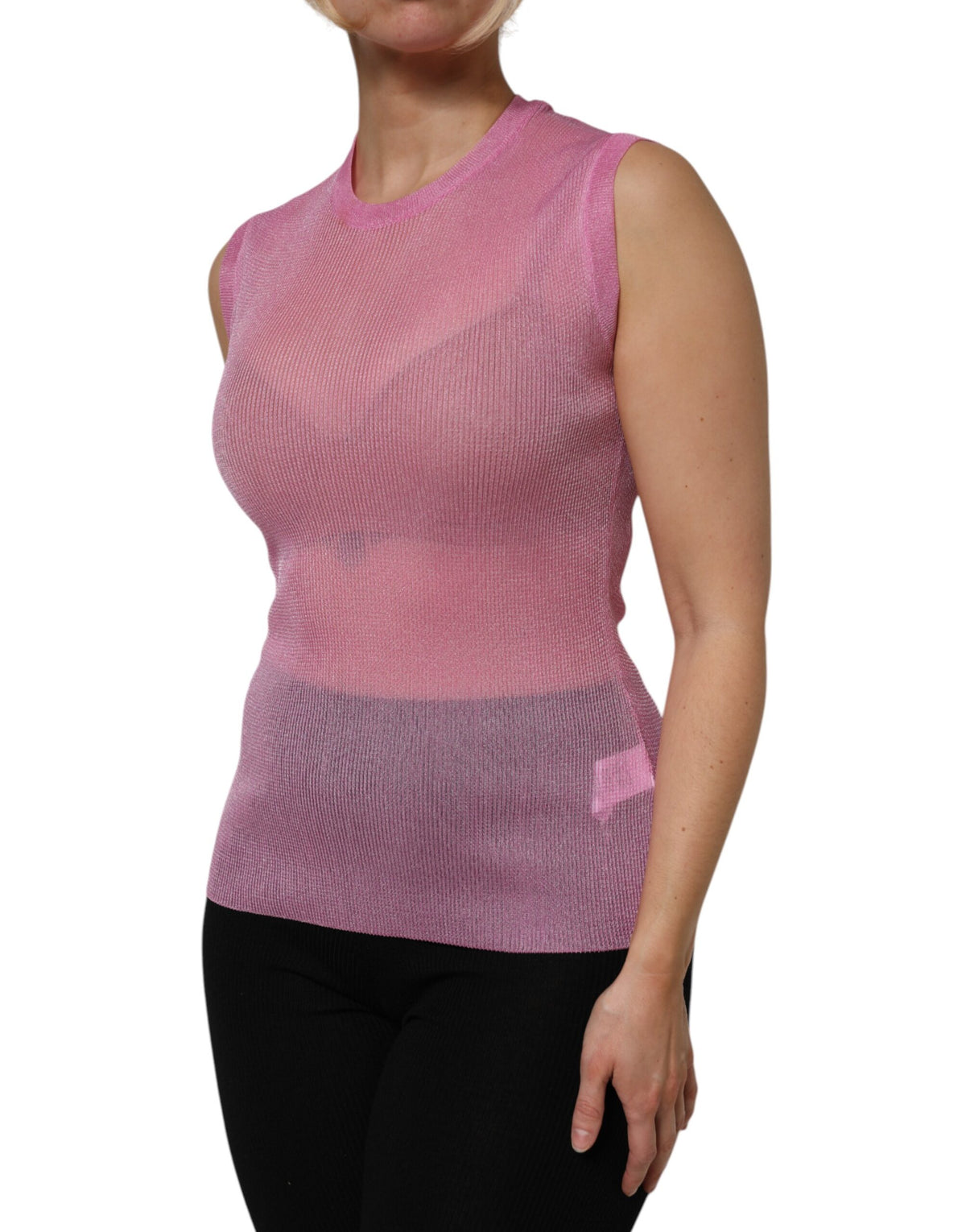 Dolce & Gabbana Pink Polyester Sleeveless Round Neck Tank Top