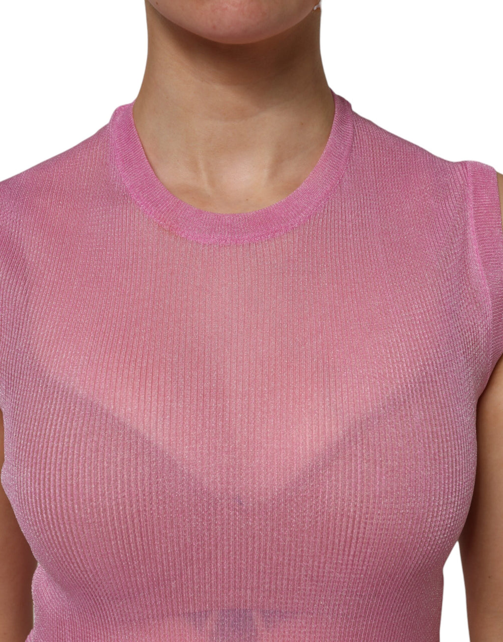 Dolce & Gabbana Pink Polyester Sleeveless Round Neck Tank Top