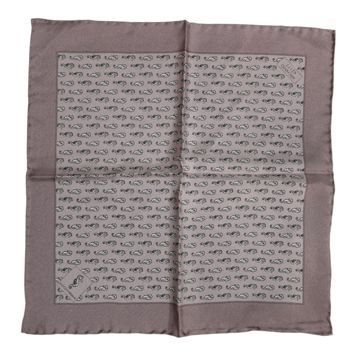 Dolce & Gabbana Brown Sea Horse Silk Square Foulard Scarf