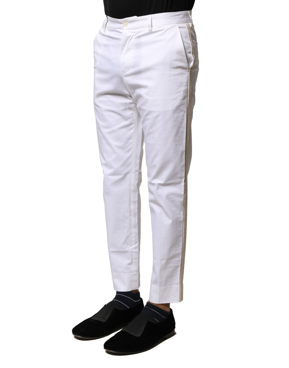Dolce & Gabbana White Cotton Straight Logo Men Pants