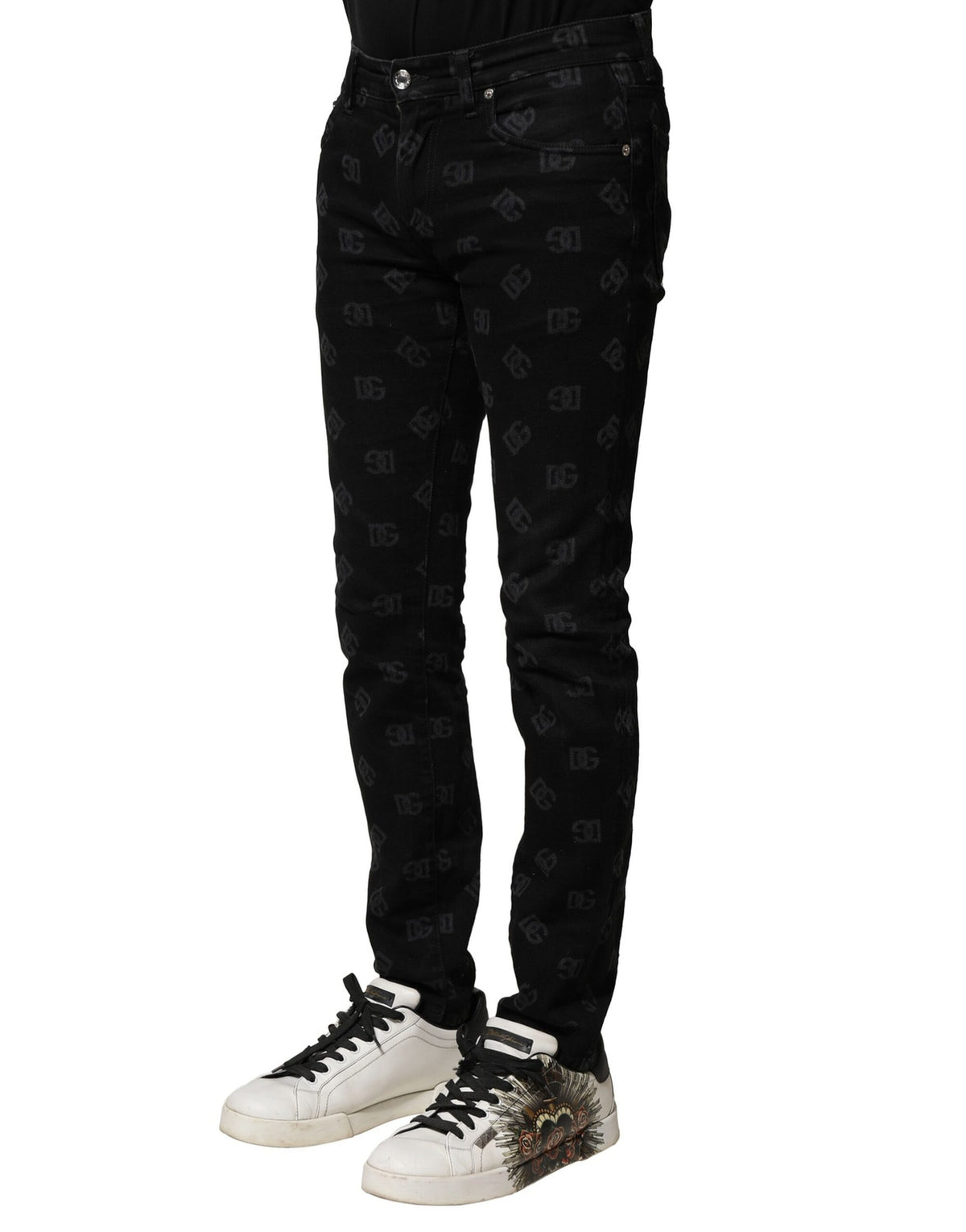 Dolce & Gabbana Black Cotton DG Logo Skinny Men Denim Jeans