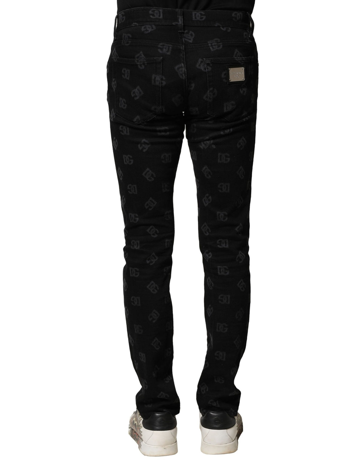Dolce & Gabbana Black Cotton DG Logo Skinny Men Denim Jeans