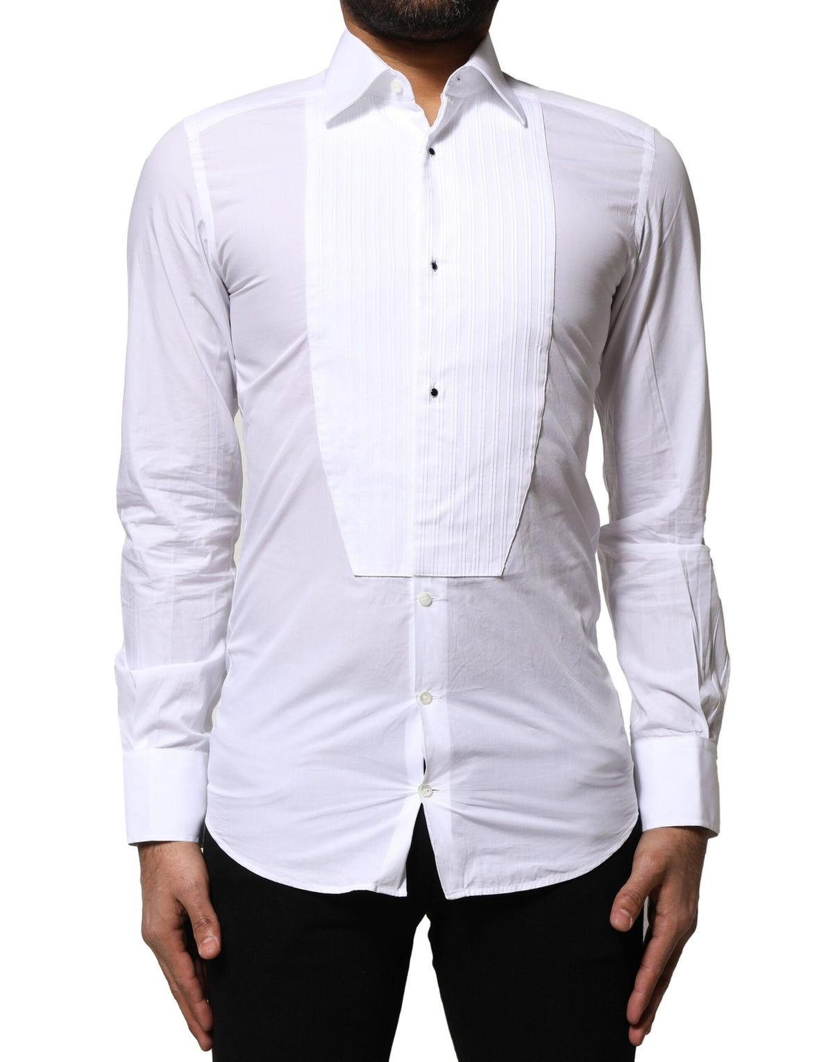 Dolce & Gabbana White GOLD Cotton Poplin Formal Dress Shirt