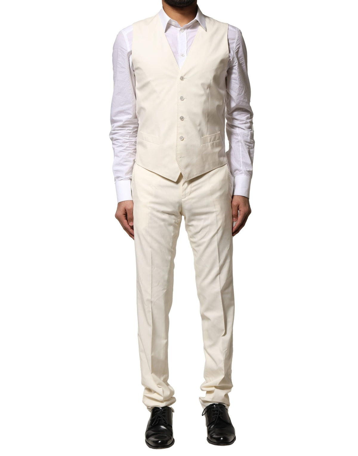 Dolce & Gabbana Ivory Wool 3 Piece Single Breasted Suit