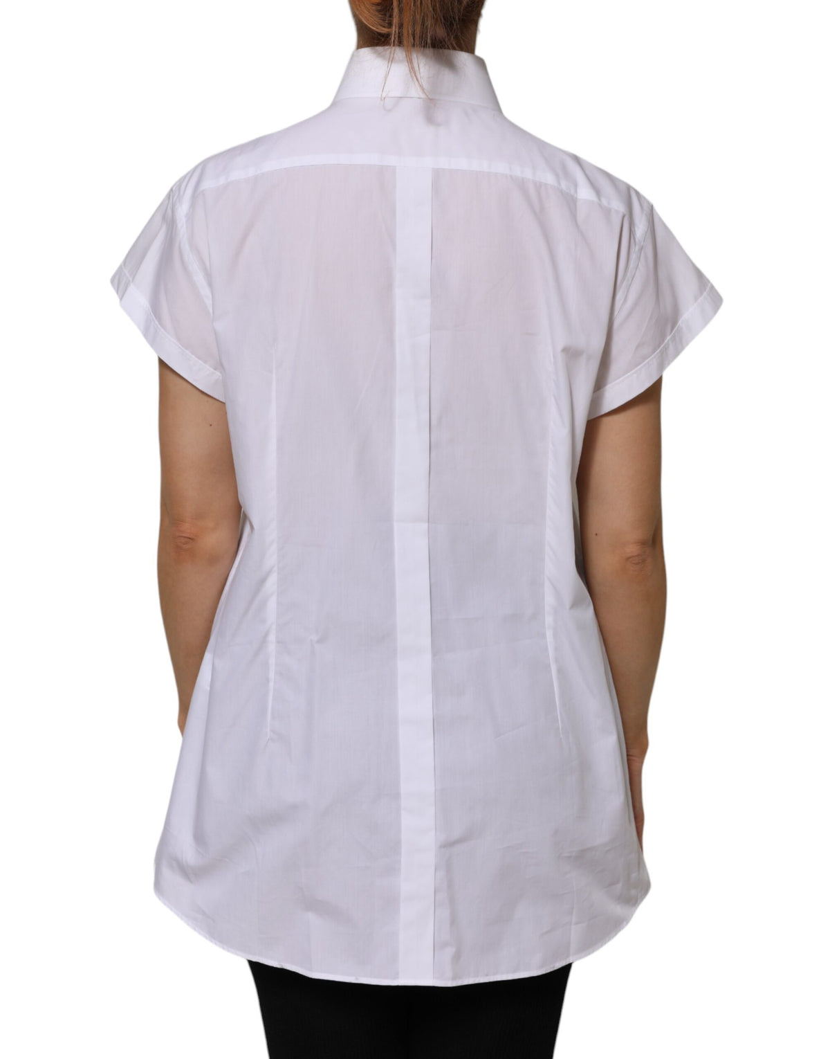 Dolce & Gabbana White Cotton Collared Short Sleeves Top