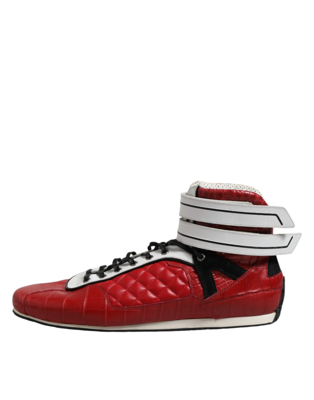 Dolce & Gabbana Red Quilted Leather Lace Up Sneakers Shoes