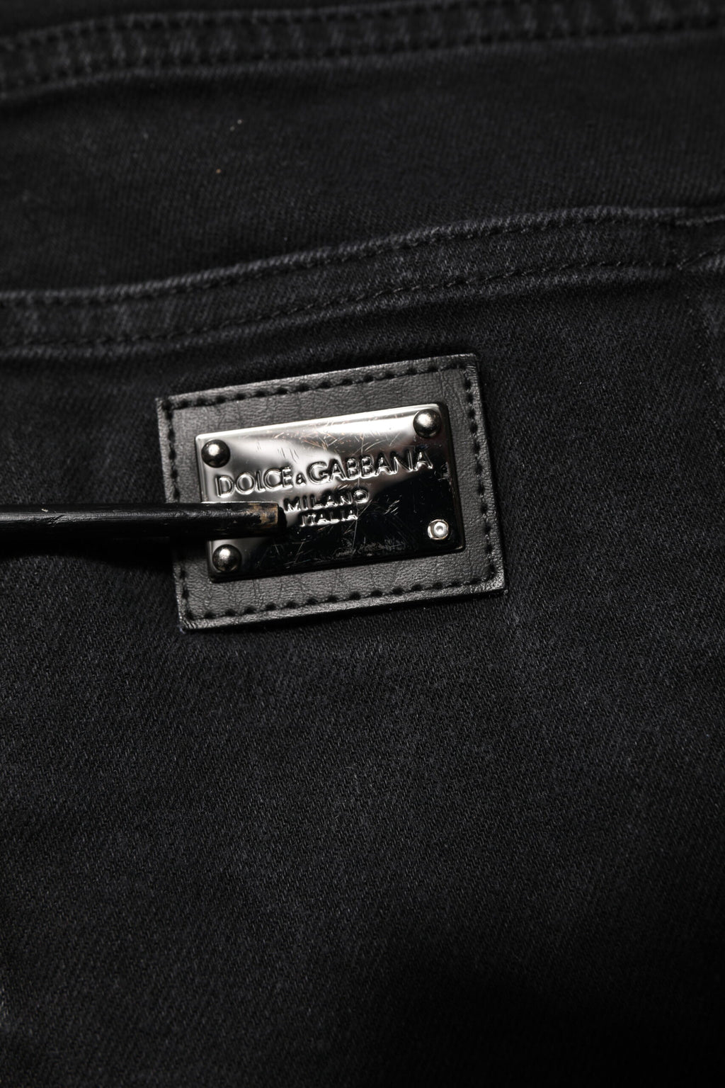 Dolce & Gabbana Black Cotton Logo Plaque Slim Fit Denim Jeans