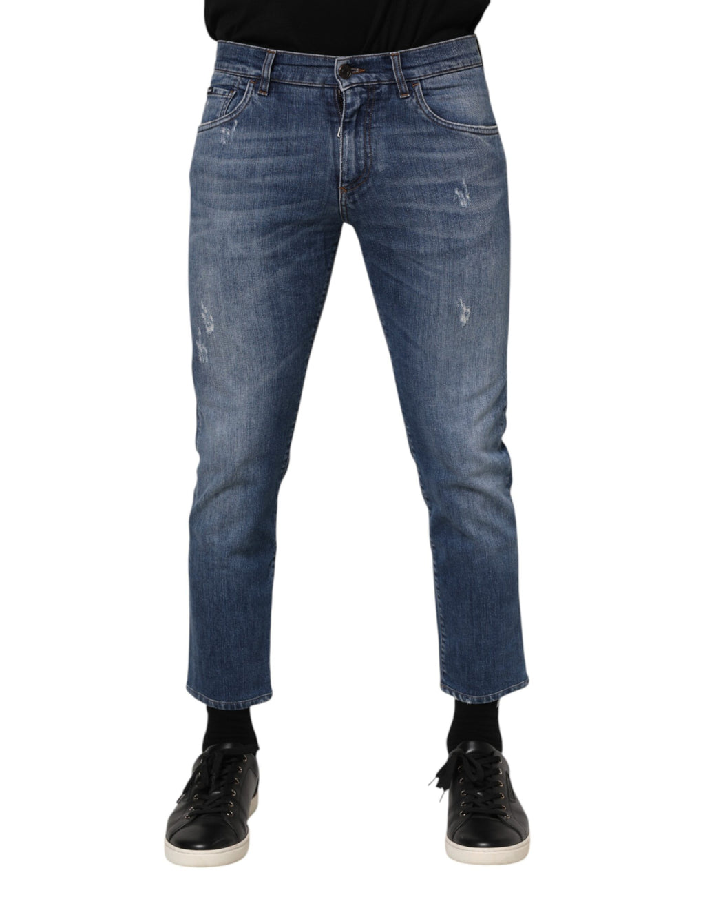 Dolce & Gabbana Blue Cotton Logo Plaque Denim Jeans