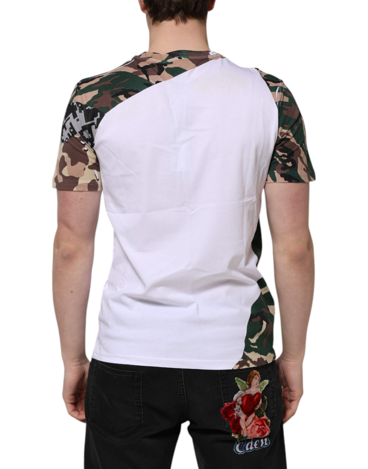 Dolce & Gabbana White Camouflage Cotton Men Crew Neck T-shirt
