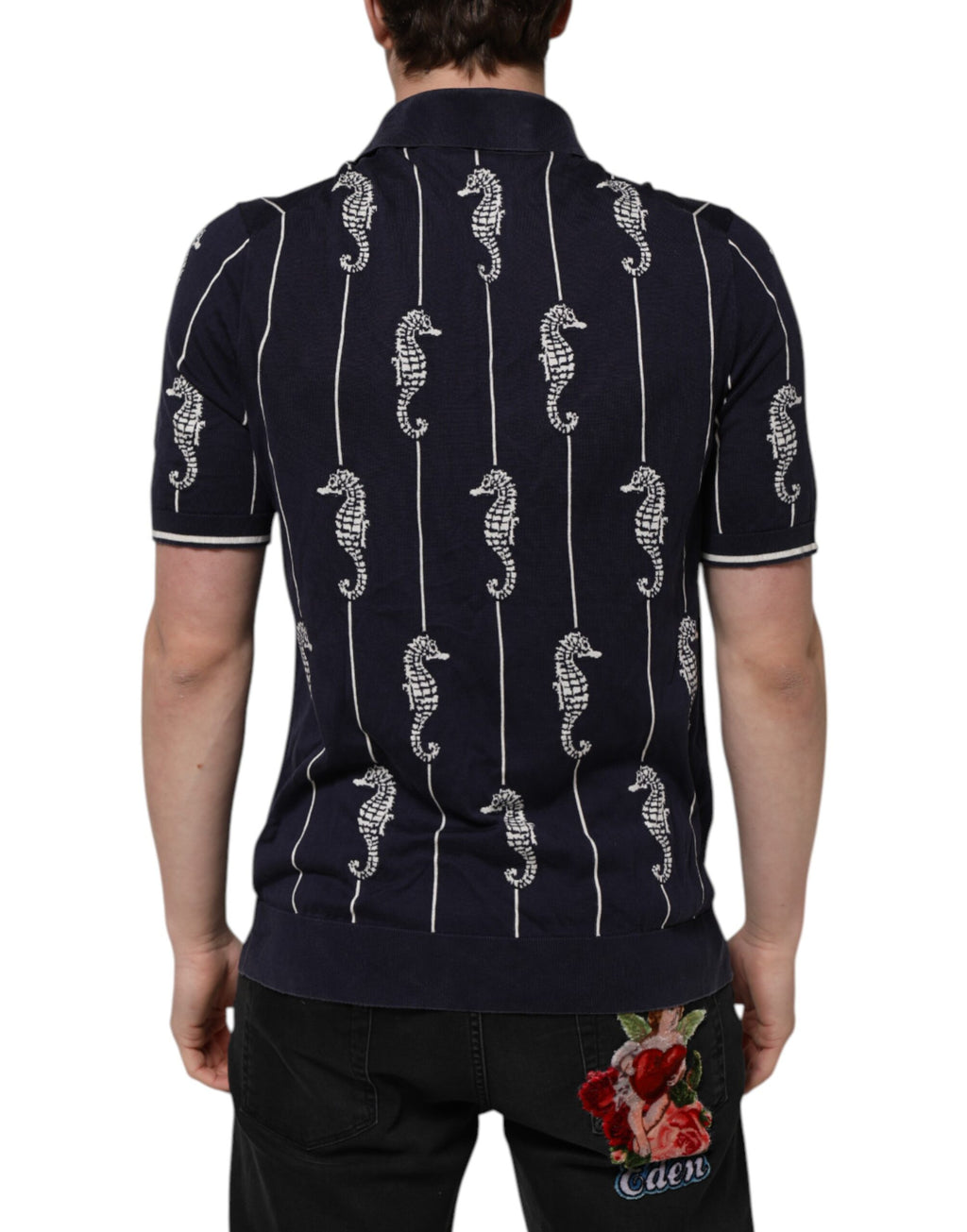 Dolce & Gabbana Dark Blue Sea Horse Collared Polo T-shirt