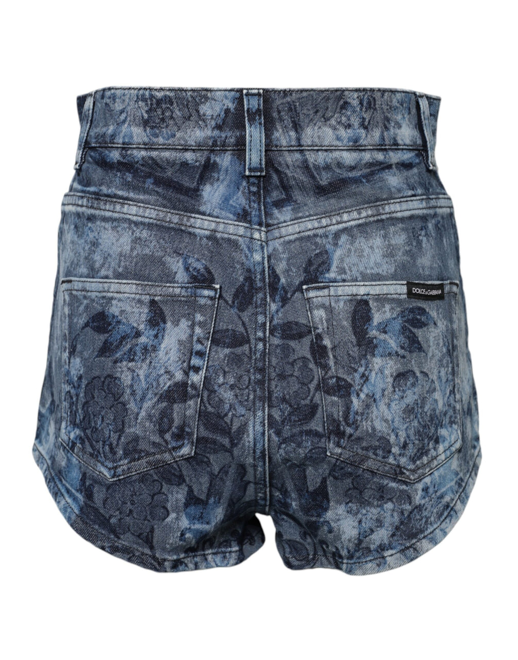 Dolce & Gabbana Blue Floral Print Denim Cotton Hot Pants Shorts