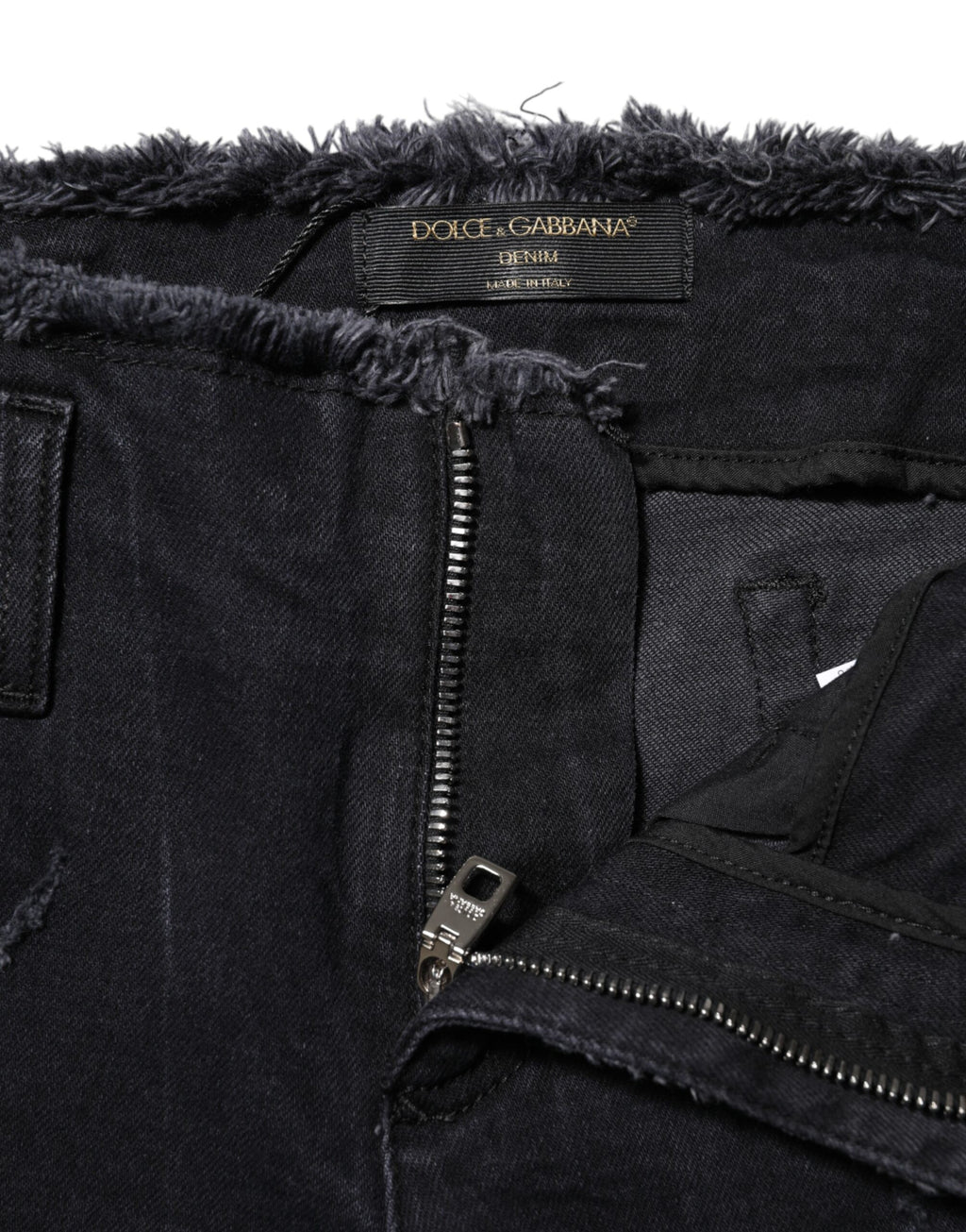 Dolce & Gabbana Black Cotton Tattered Skinny Denim Jeans