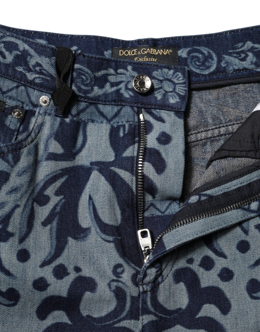 Dolce & Gabbana Blue Graphic Print Tapered Denim Jeans