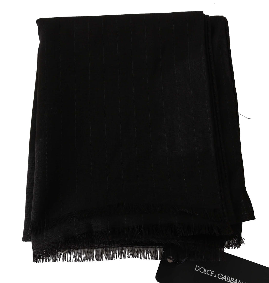 Dolce & Gabbana Dark Gray Virgin Wool Striped Pattern Wrap Scarf