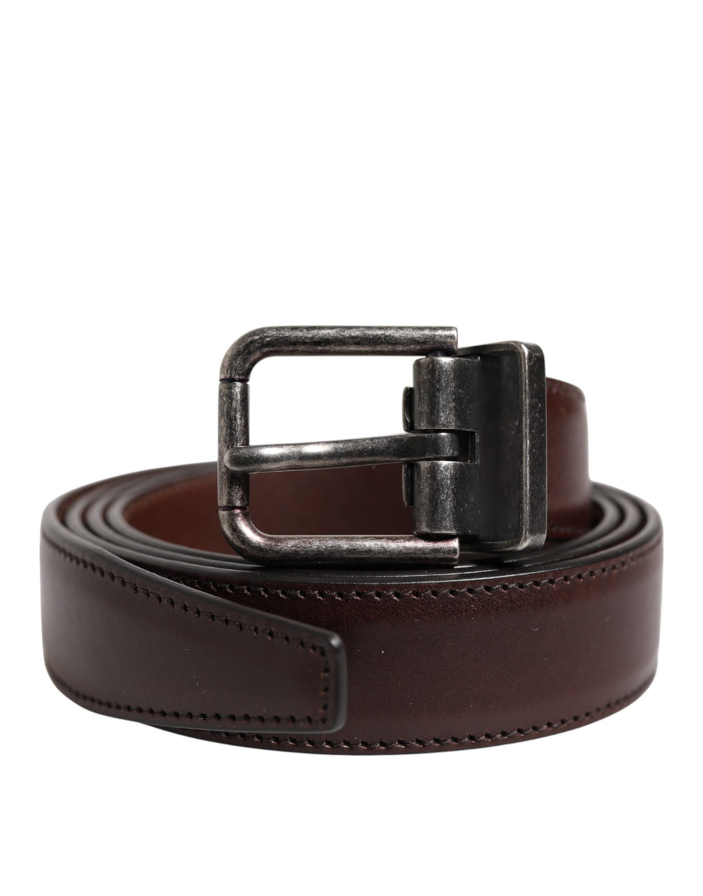 Dolce & Gabbana Brown Classic Silver Metal Logo Buckle Belt