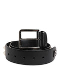 Dolce & Gabbana Black Leather Studded DG Metal Buckle Belt