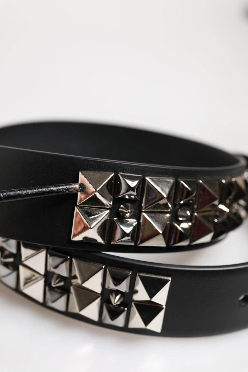 Dolce & Gabbana Black Leather Studded DG Metal Buckle Belt