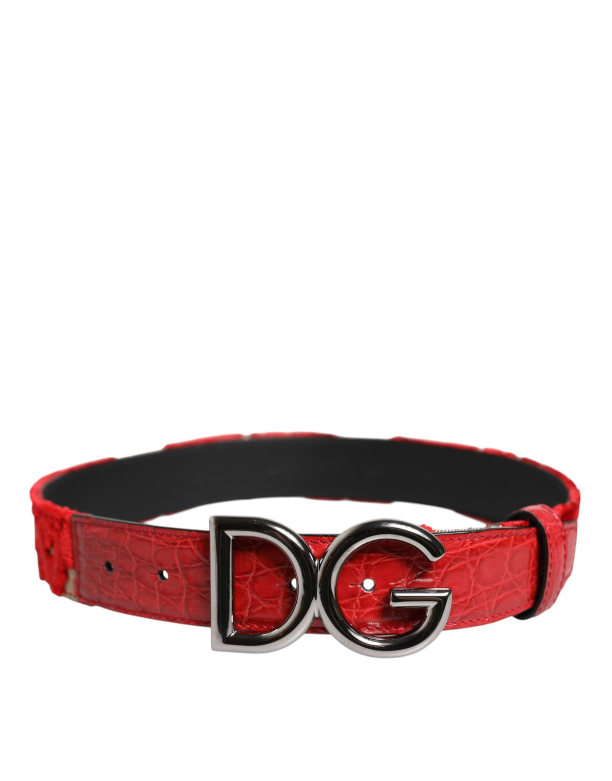 Dolce & Gabbana Red Viscose Silver DG Logo Metal Buckle Belt