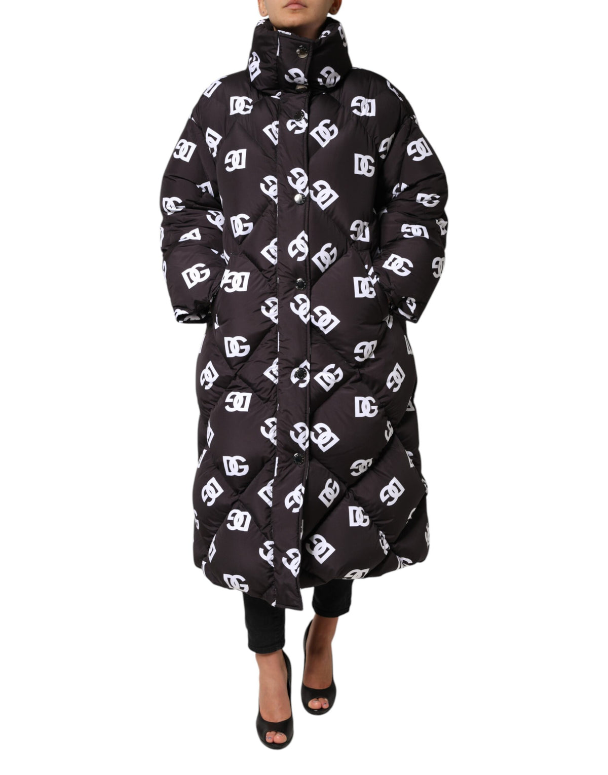 Dolce & Gabbana Black DG Mania Puffer Quilted Long Coat Jacket