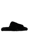 Dolce & Gabbana Black Polyester Velvet Slides Slipper Shoes