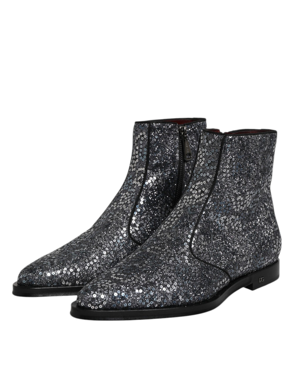 Dolce & Gabbana Dark Gray Cotton Sequined Chelsea Boots Shoes