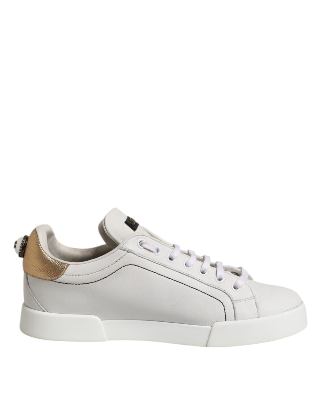 Dolce & Gabbana White Gold Leather Low Top Sneakers Shoes