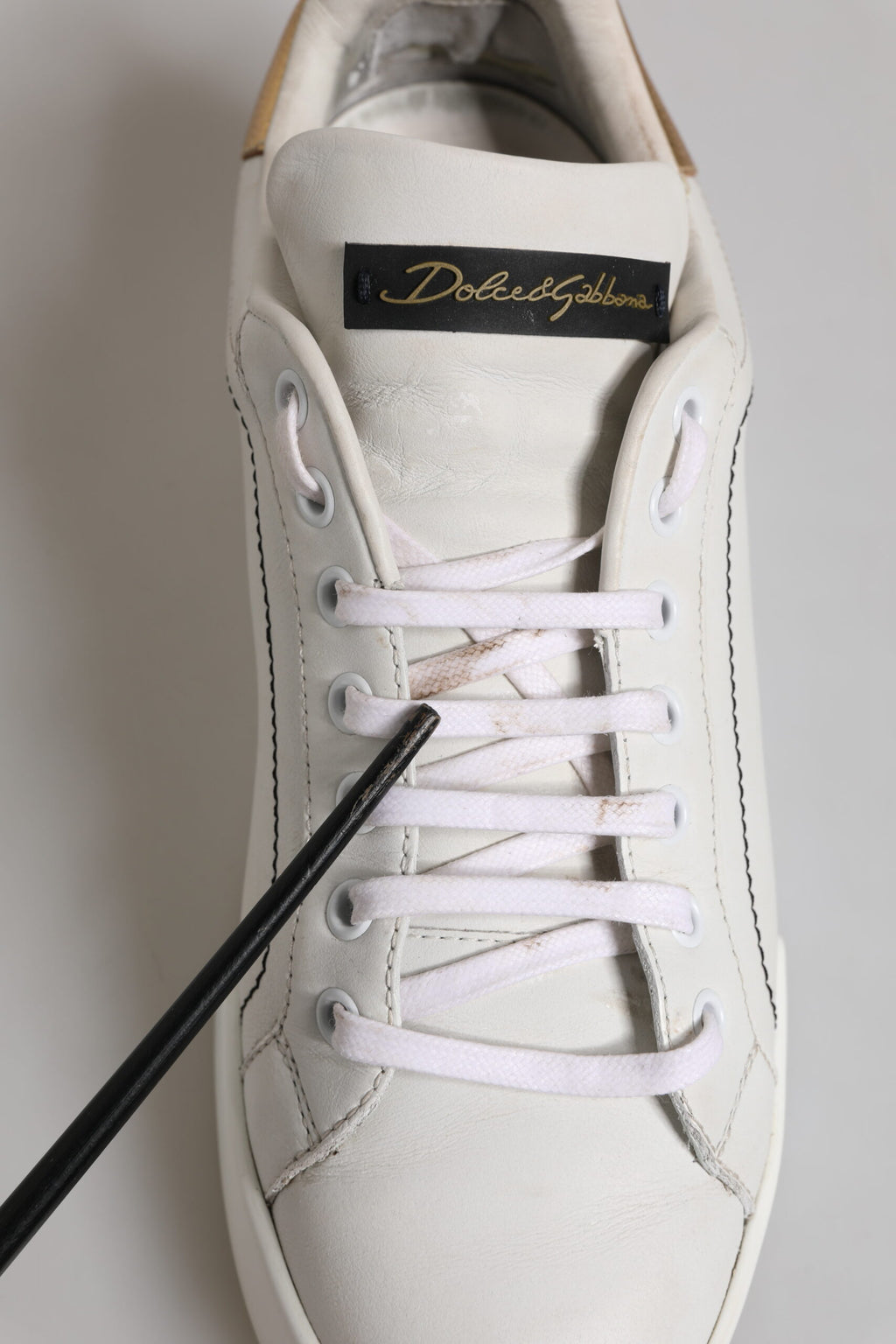 Dolce & Gabbana White Gold Leather Low Top Sneakers Shoes