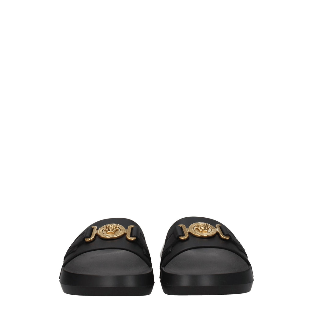 Versace Black Leather Slippers