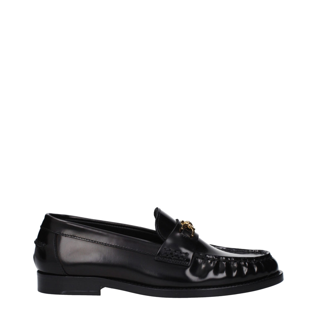 Versace Black Leather Slip-On Loafers