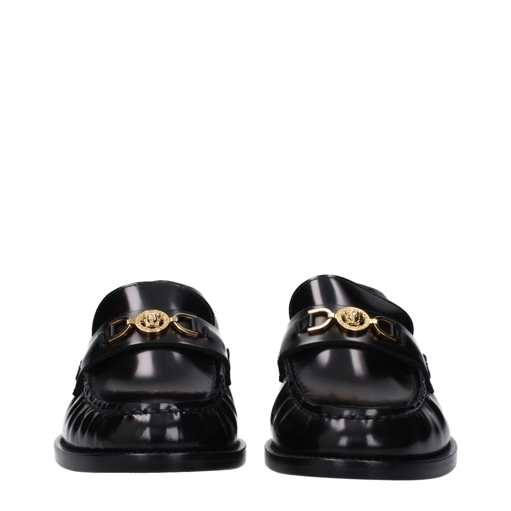 Versace Black Leather Slip-On Loafers