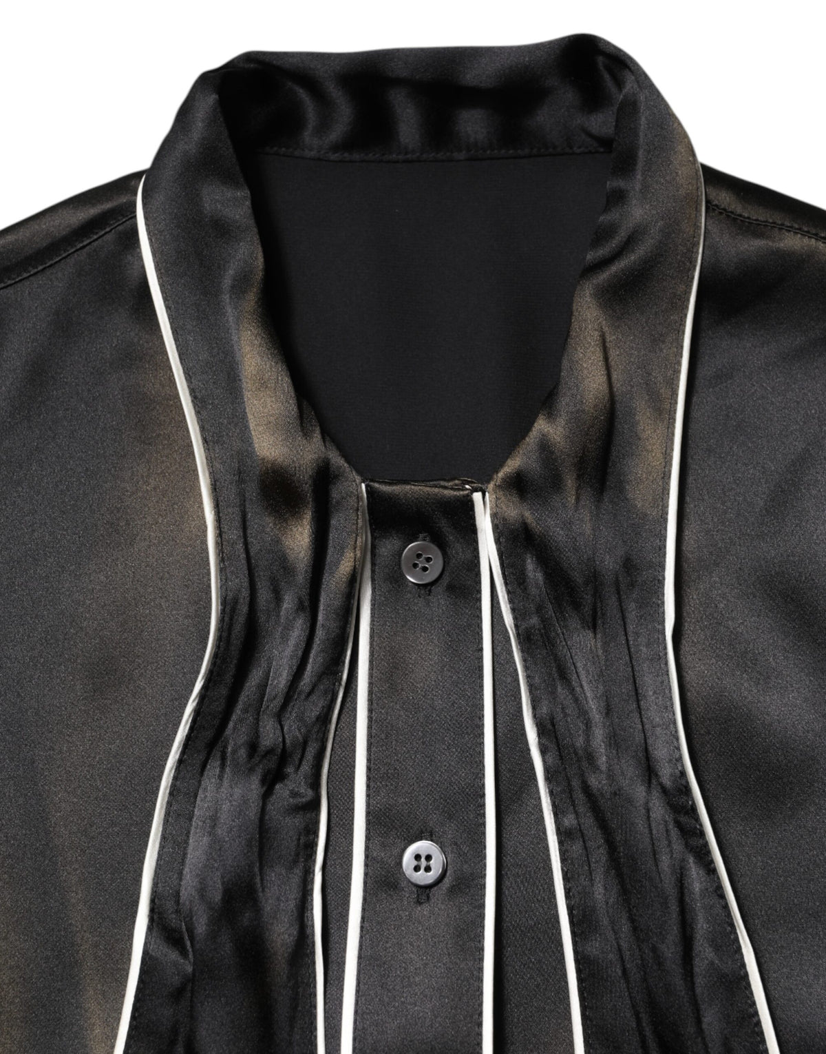 Dolce & Gabbana Black Silk Ascot Collared Button Blouse Top