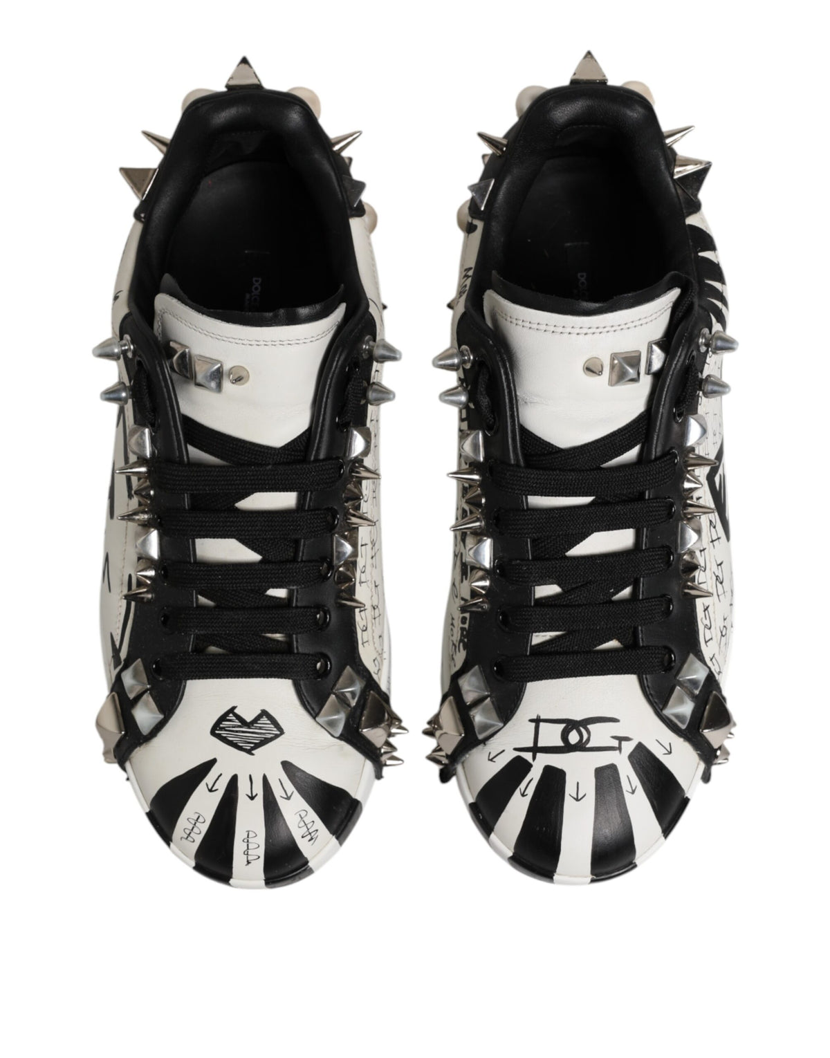 Dolce & Gabbana Black White Studded Low Top Sneakers Shoes