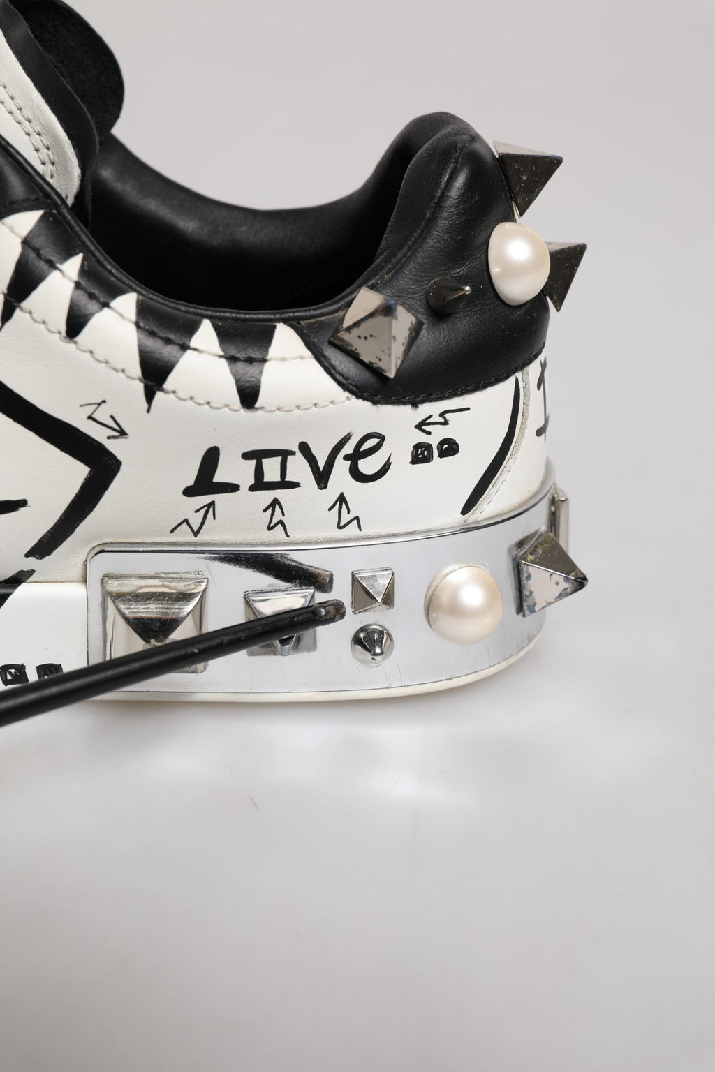 Dolce & Gabbana Black White Studded Low Top Sneakers Shoes