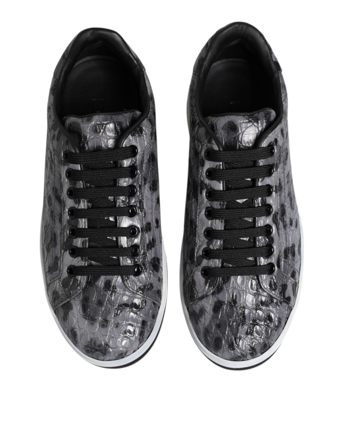 Dolce & Gabbana Gray Leather Leopard Low Top Sneakers Shoes