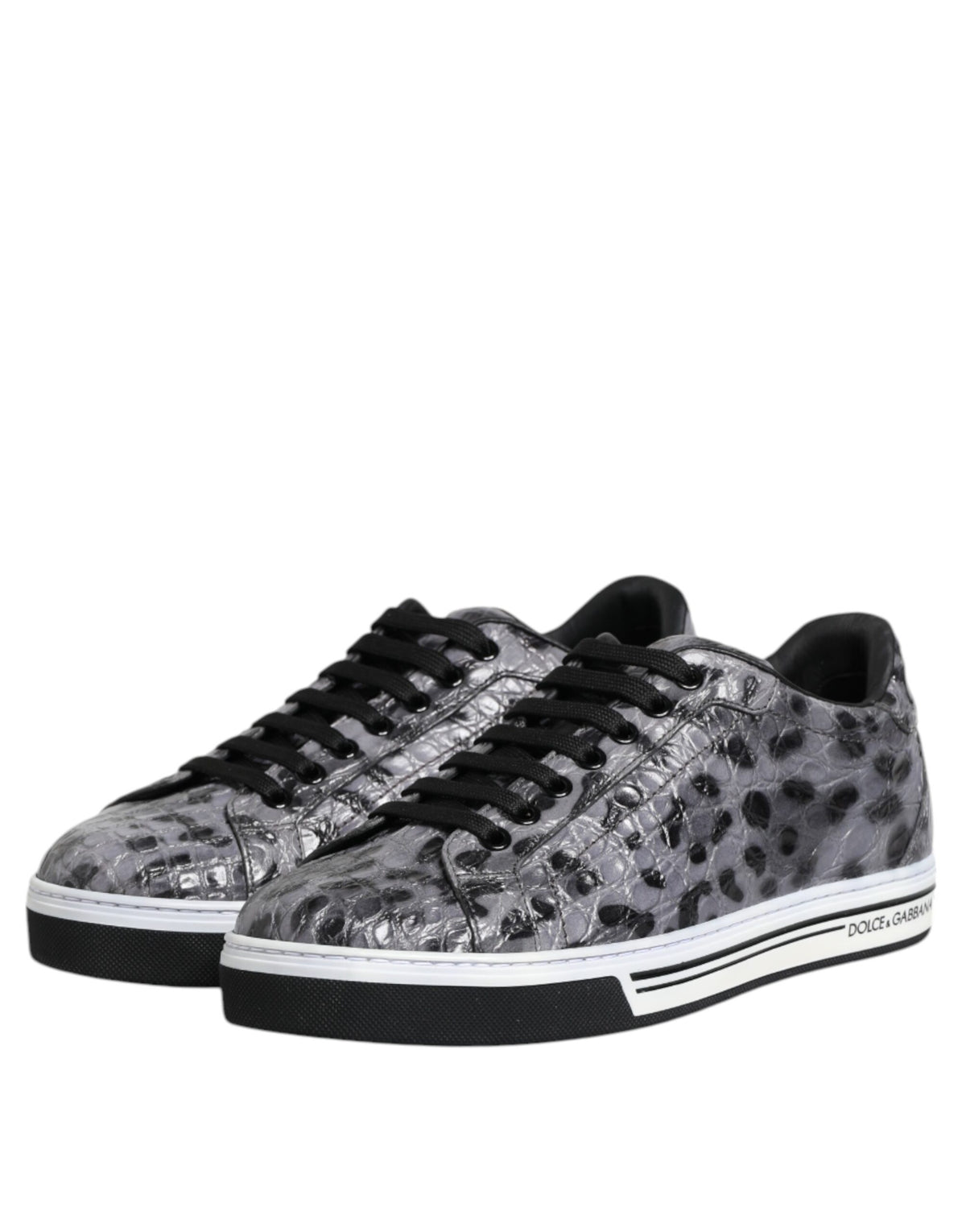 Dolce & Gabbana Gray Leather Leopard Low Top Sneakers Shoes