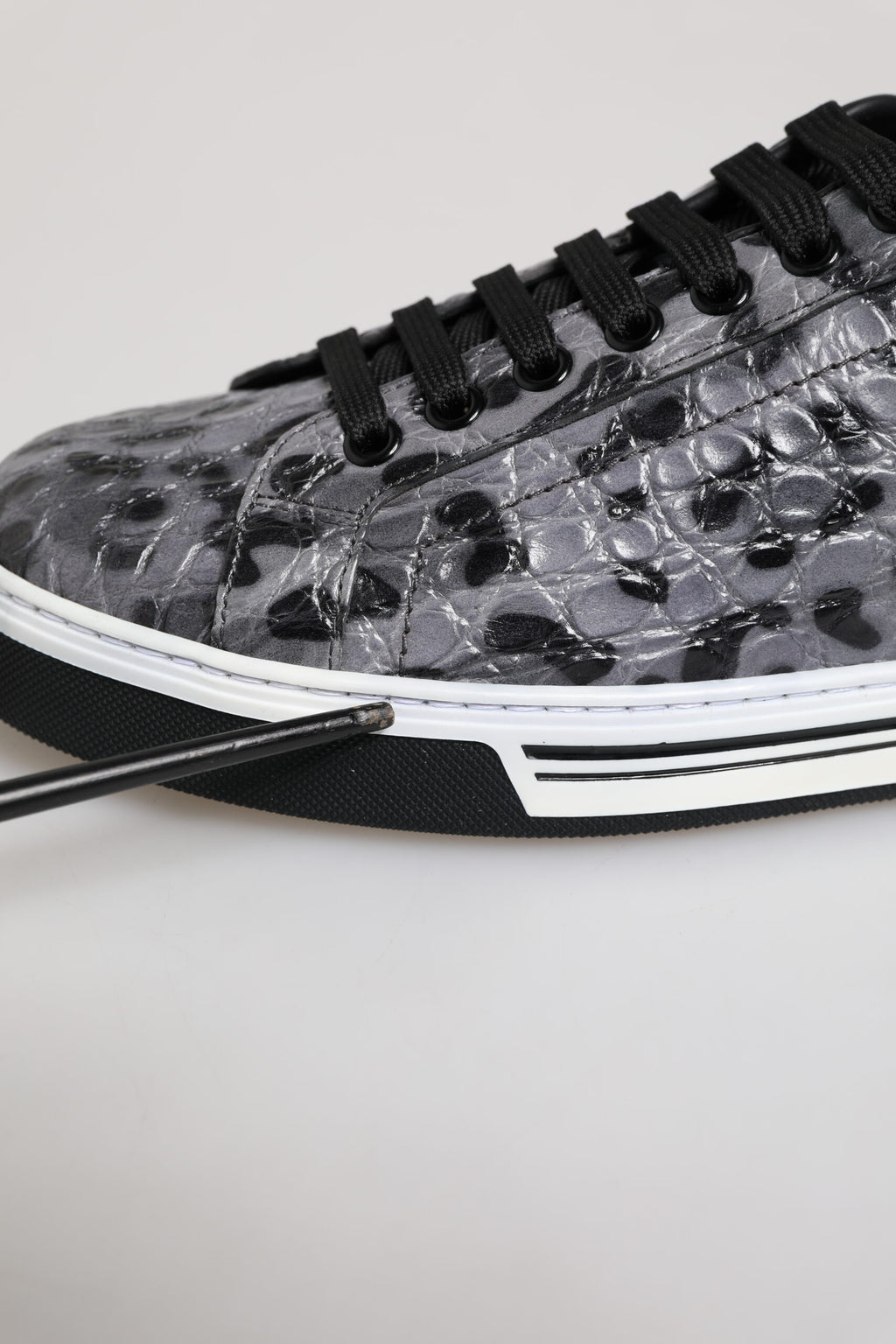 Dolce & Gabbana Gray Leather Leopard Low Top Sneakers Shoes